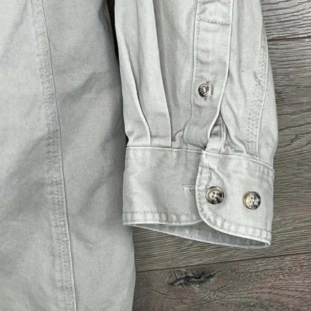 Wrangler Riggs Workwear Button Down Shirt Mens Lg Button Up Pocket Taupe Khaki - Picture 3 of 11